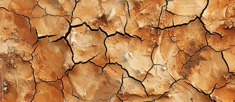 Poster Dry cracked earth surface pattern for background with copy space image.