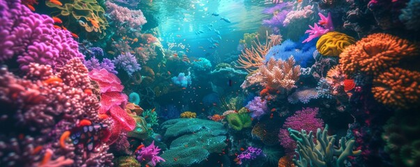 Fototapeta premium Textured coral reef with vibrant colors, 4K hyperrealistic photo