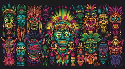 Obraz premium Colorful Tribal Masks Illustration