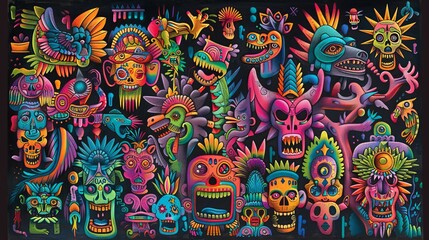 Colorful Masks and Creatures Illustration