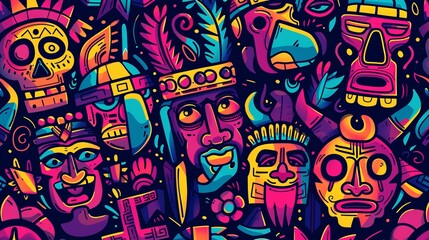 Obraz premium Colorful Tribal Masks Pattern
