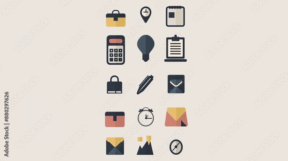 Poster minimalist business icons in a monochromatic color scheme.