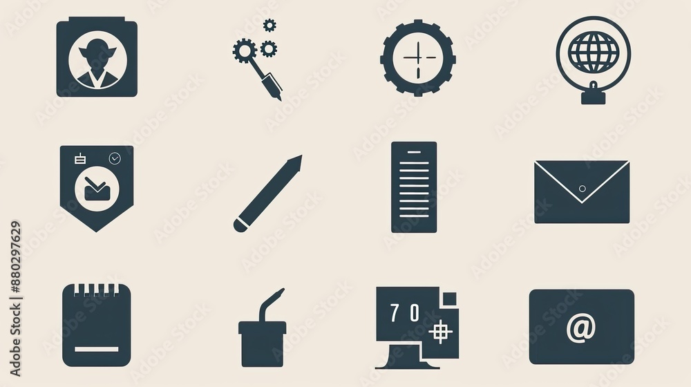 Poster minimalist business icons in a monochromatic color scheme.