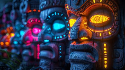 Illuminated Wooden Statues With Intricate Detail
