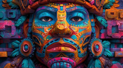 Fototapeta premium Colorful Mayan Mask Sculpture