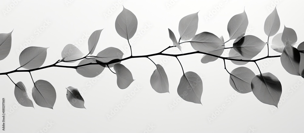 Aufkleber focused on delicate eucalyptus sprigs in black and white, with a specific emphasis on the copy space