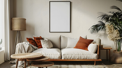 Cozy Living Room With Mockup Poster Frame and Stylish Decor