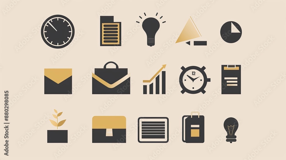 Poster minimalist business icons in a monochromatic color scheme.