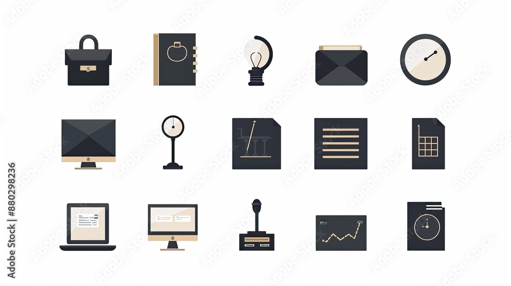 Poster minimalist business icons in a monochromatic color scheme.