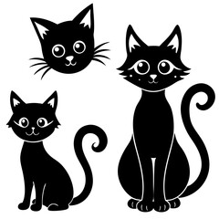 Halloween Black Cute Cat silhouette set