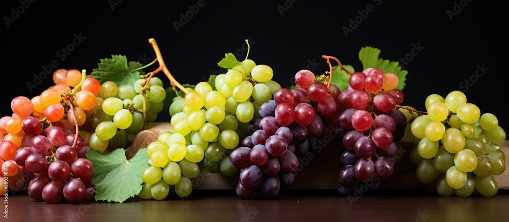 Poster Various types of grapes are displayed in the copy space image.