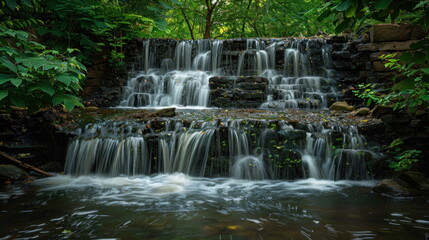 Obraz premium beautiful waterfall with green tree, nature landscape