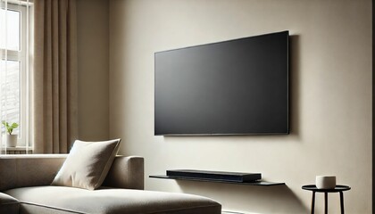 Blank TV screen in modern living room interior