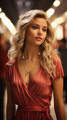 Fototapeta premium A Beautiful Young Women On bokeh Blur