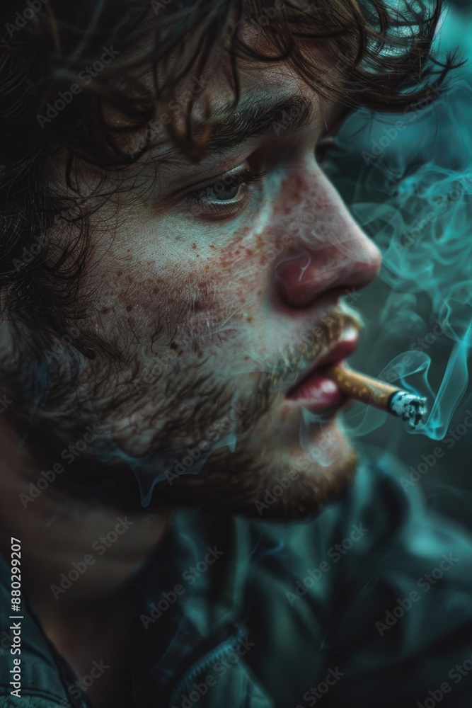 Canvas Prints A person is shown smoking a cigarette in a close-up shot