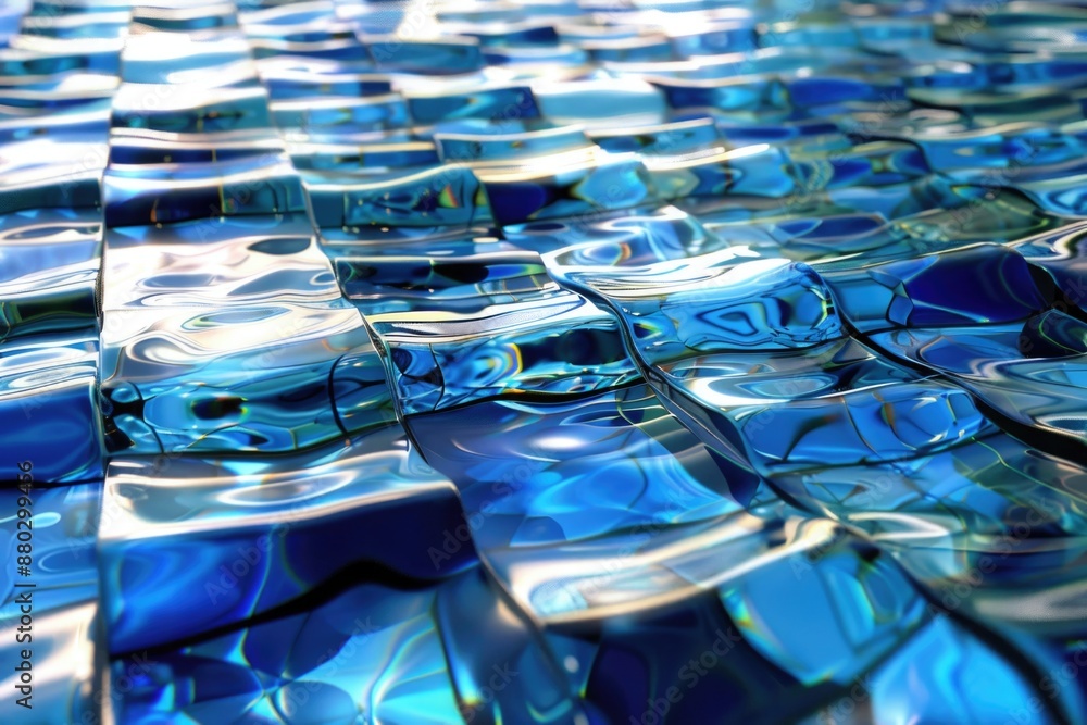Poster a collection of blue water bottles arranged neatly in a row