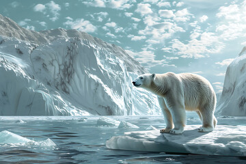 Naklejka premium Polar Bear on Ice Floe, Arctic Wilderness