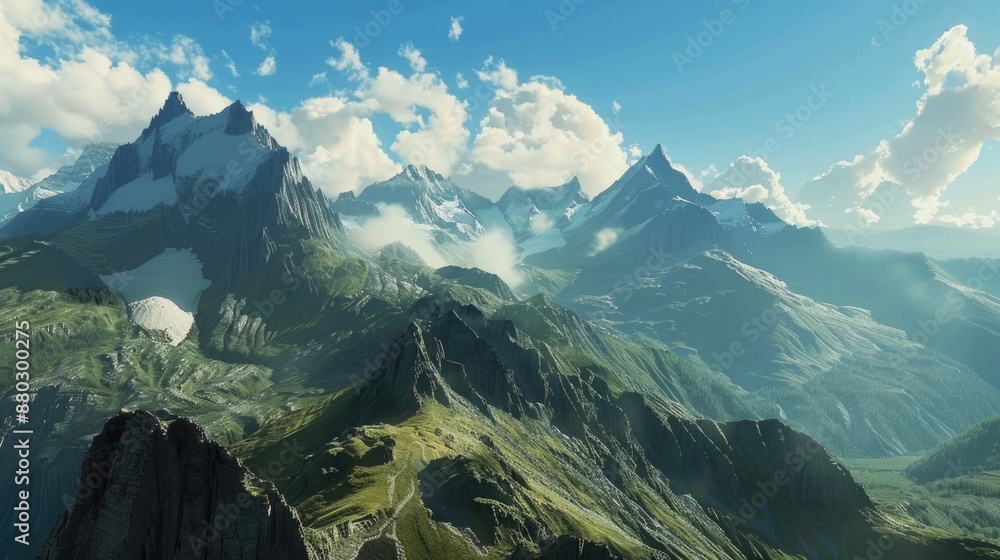 Aufkleber A scenic view of a mountain range with fluffy clouds in the sky, suitable for use as a background image
