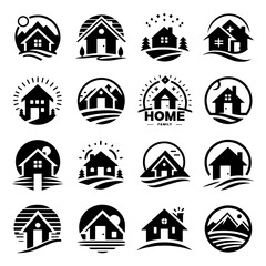 A set of house logo silhouettes