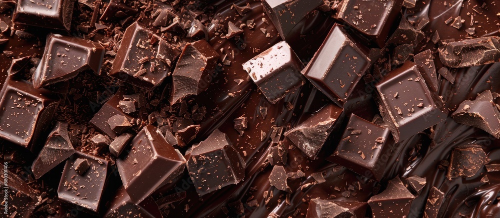 Poster chocolate chunks sprinkled with cocoa, with space for text.