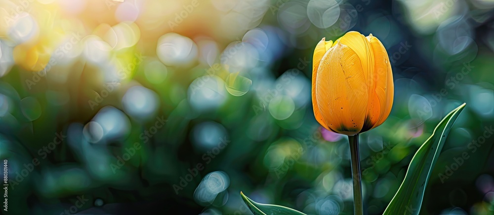 Aufkleber a spring-themed easter background featuring a single close-up yellow tulip with copy space for added