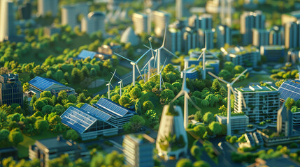 High-Tech Sustainable City with Green Skyscrapers