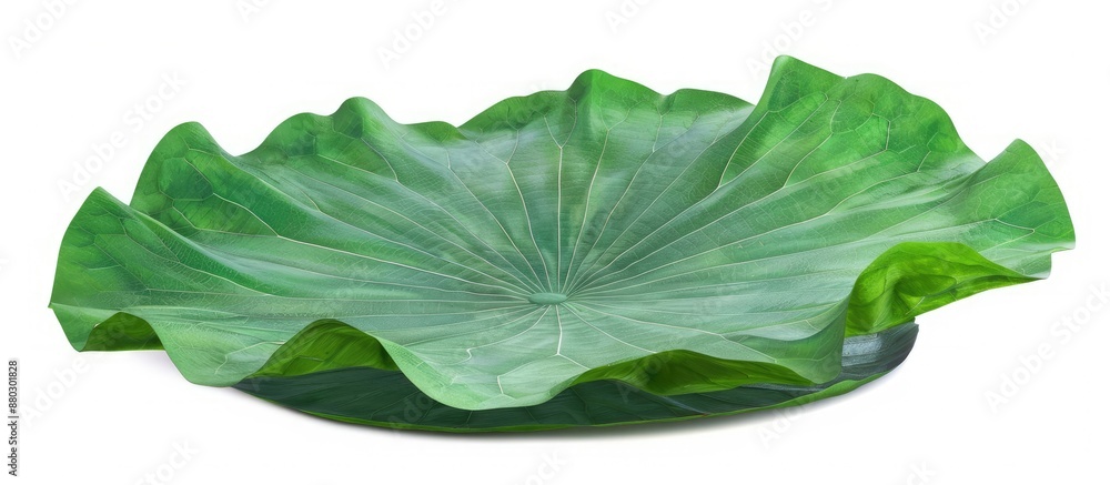 Poster isolated on a white background, a large green lotus leaf captured with a clipping path image, often 