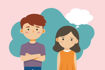 boy and girl with talk bubble mental depressed vector illustration