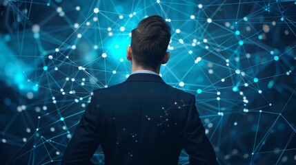 Embracing the Future: Businessman Engaging with Virtual Cloud Computing Constellation for Innovative Data Connections