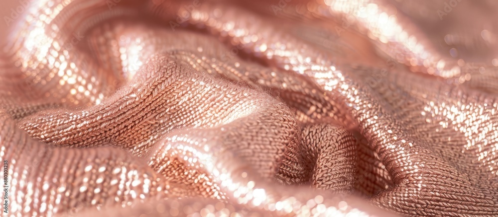 Poster Close-up image of a soft sleeve top knitted with metallic yarn in rose silver, creating a textured banner with copy space image.