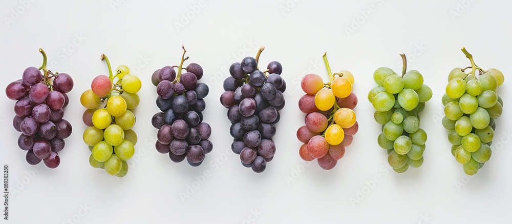 Poster A row of twelve cheerful grapes displayed individually against a white backdrop with copy space image.