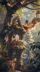 Fototapeta premium Griffin's Nest: Mythical Aviary, 4K hyperrealistic photo