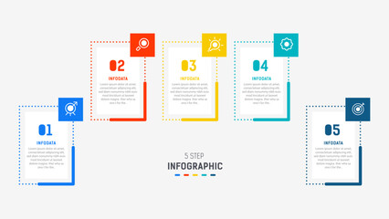 Five Step Infographic design element template for presentation. info graphic illustration. process diagram and presentations step,  banner, flow chart, 5 option template.
