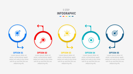 Five Step Infographic design element template for presentation. info graphic illustration. process diagram and presentations step,  banner, flow chart, 5 option template.