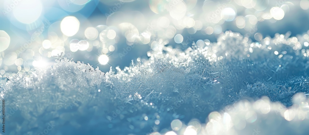 Poster Fresh snow texture with a shiny, natural look perfect for a winter-themed background, featuring a macro bokeh abstract with copy space image.