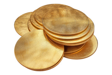 Golden round adhesive stickers isolated on transparent background