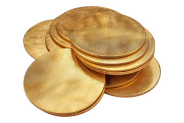 Golden round adhesive stickers isolated on transparent background