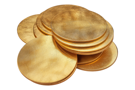 Golden round adhesive stickers isolated on transparent background