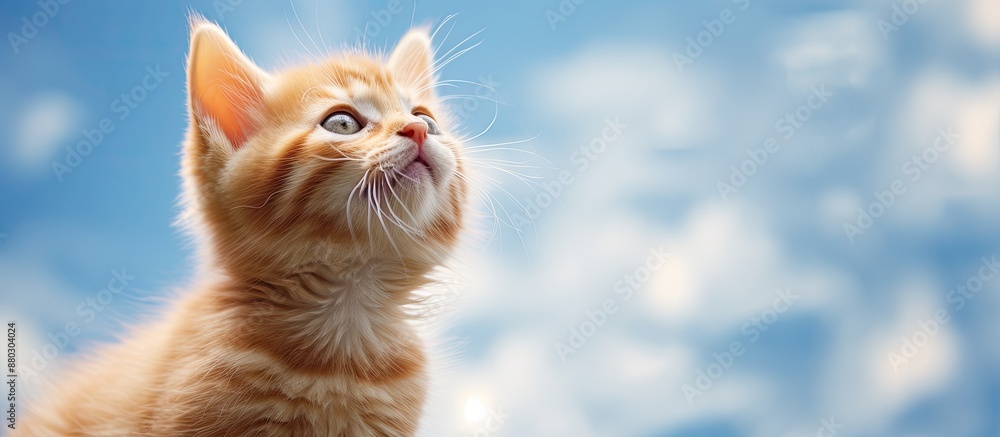 Aufkleber adorable red kitten gazing at the sky in an endearing manner, offering a charming element to any cop
