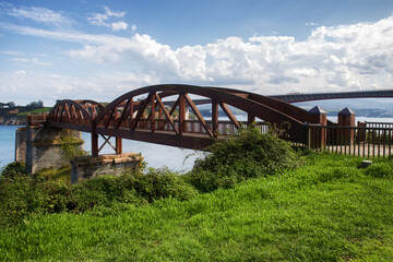 Wooden arched structure footbridge