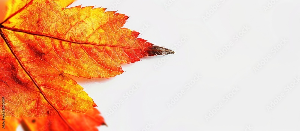 Poster close-up of a vibrant maple leaf with copy space image for designers.
