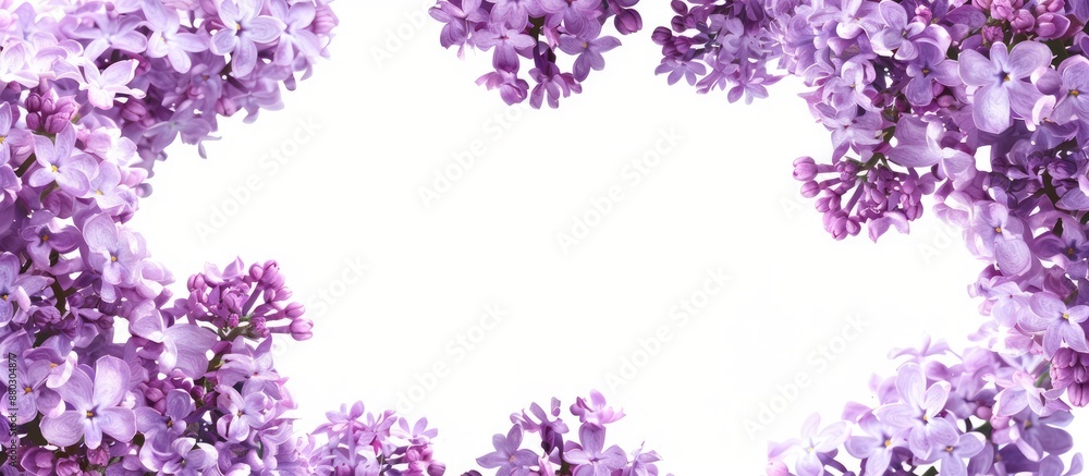 Aufkleber white background with lilac blossoms creating frame, ideal for copy space image.