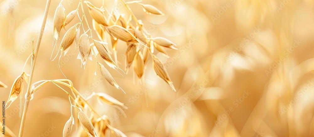 Poster close-up image of a ripe oat ear with copy space image.