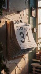 Closeup of December 31 on Wall Calendar Signifying New Year's Eve