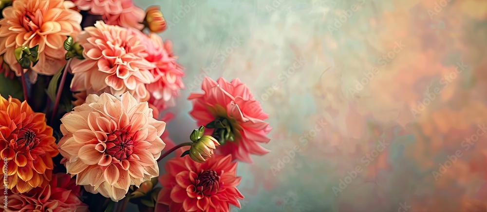 Poster Autumn-themed Dahlia floral arrangement with ample copy space for adding text or graphics.