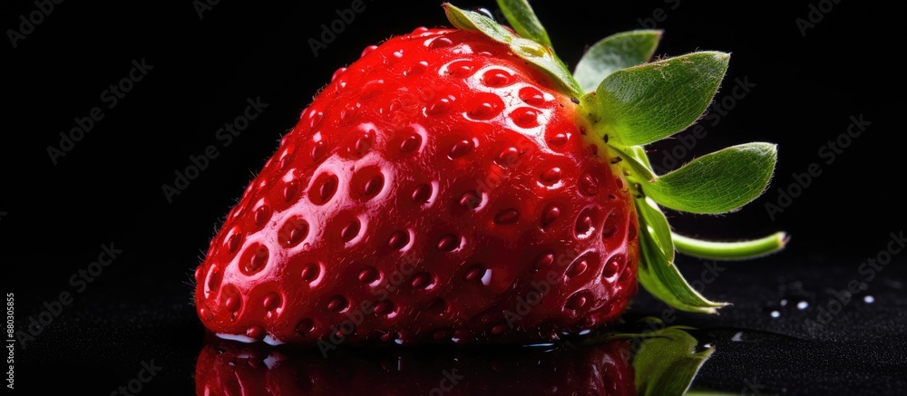 Poster Close-up of a strawberry on a black background with copy space image.