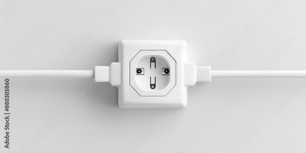 Poster a close-up shot of a white electrical outlet on a wall, suitable for use in interior design or archi