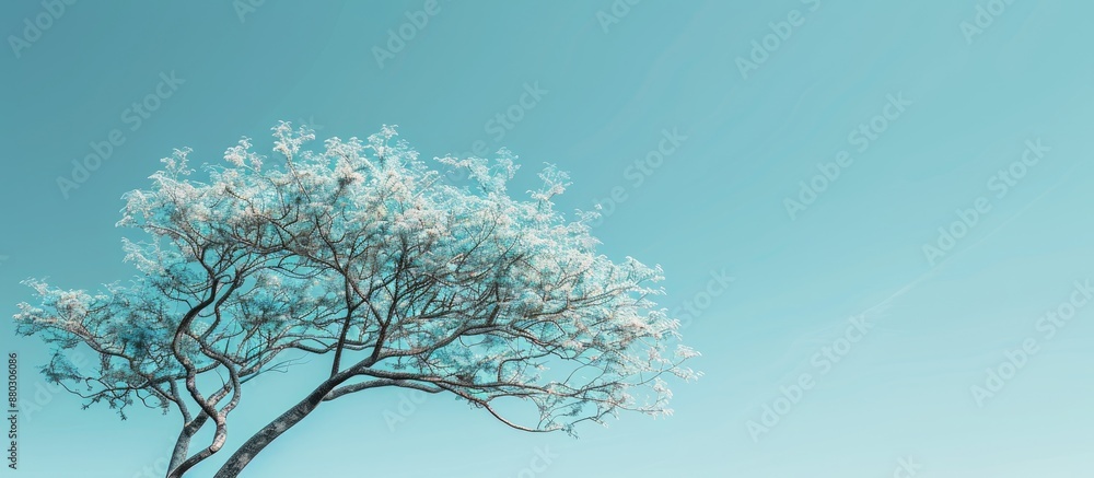 Poster Tree with windblown branches against a clear blue sky for copy space image.