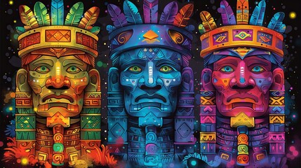 Fototapeta premium Colorful Mayan Masks Illustration