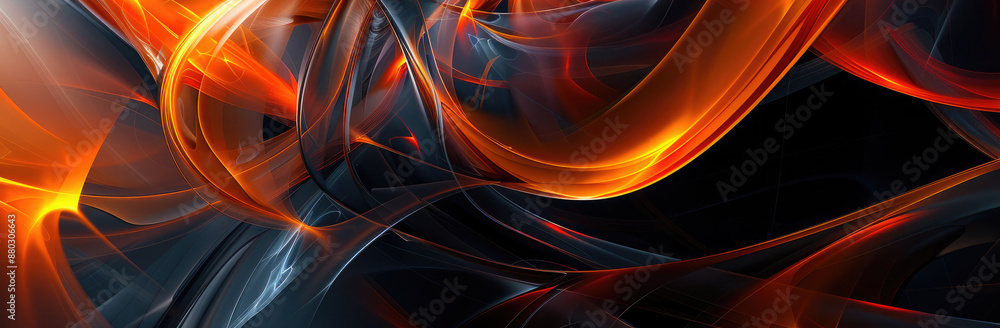 Poster abstract background of moving black and orange lines in the form of waves. energetic and intense vis